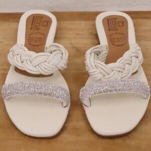 Braided Rhinestone Slide Sandals Womens Size 40 US 9 Faux Leather Bridal Sparkle